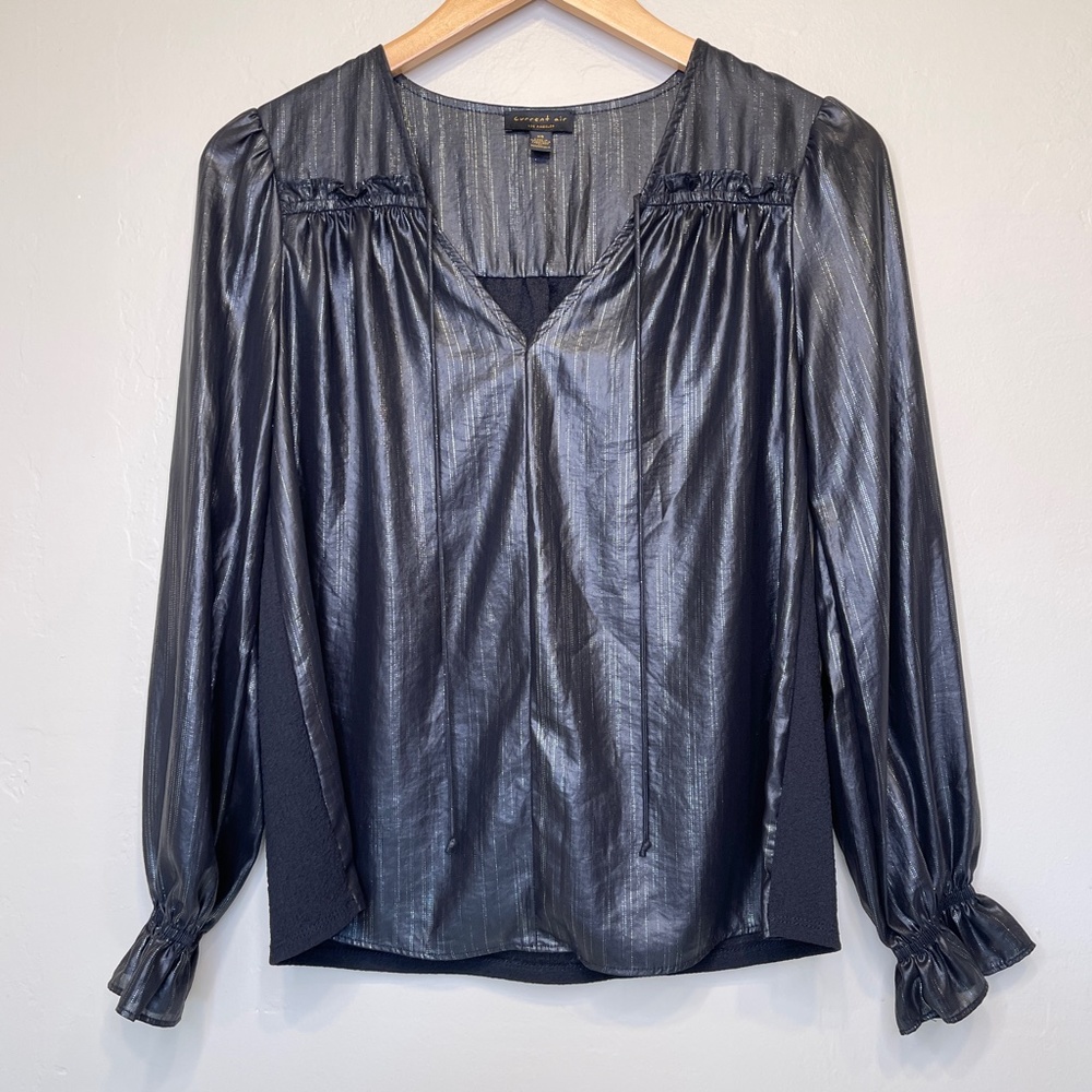 Current Air | Anthro Bristol Metallic Finish Statement Sleeve Blouse - Picture 5 of 16